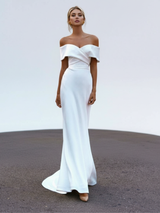 Off The Shoulder V Neck Wedding Dress