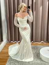 Long Sleeves White Wedding Dress