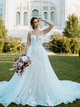Sexy V-neck Mermaid Wedding Dress With Detachable Train