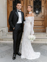 Long Sleeves Beaded Wedding Gown