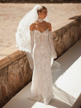 Long Sleeves Beaded Wedding Gown