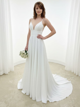 V-Neck White Wedding Dress