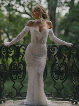 Long Sleeves Beaded Wedding Gown